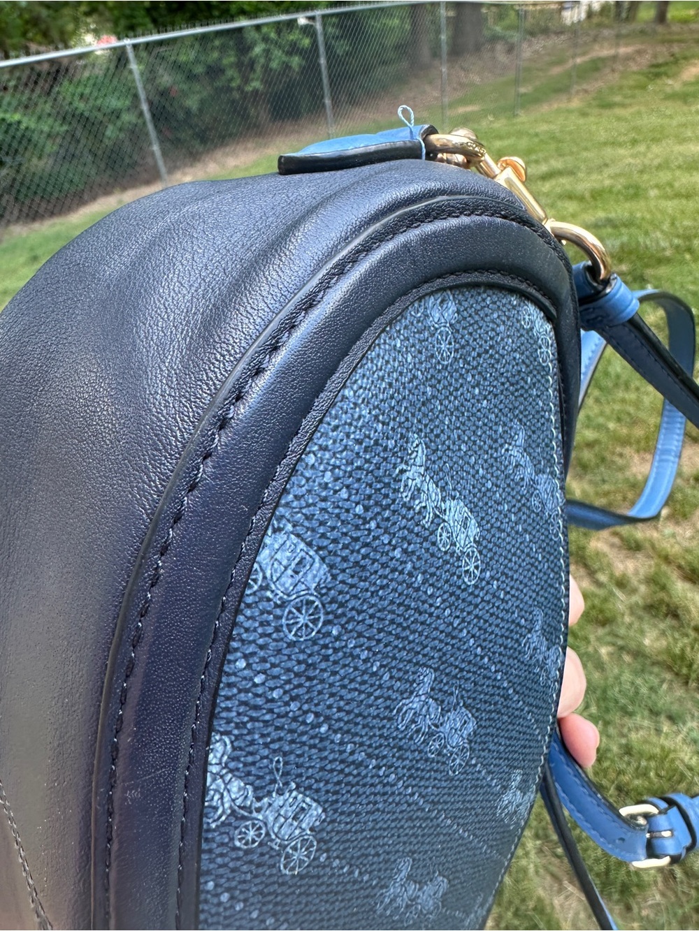 Coach Horse & Carriage Print Oval Camera Crossbody Bag Blue C4057 2021 - Picture 13 of 15